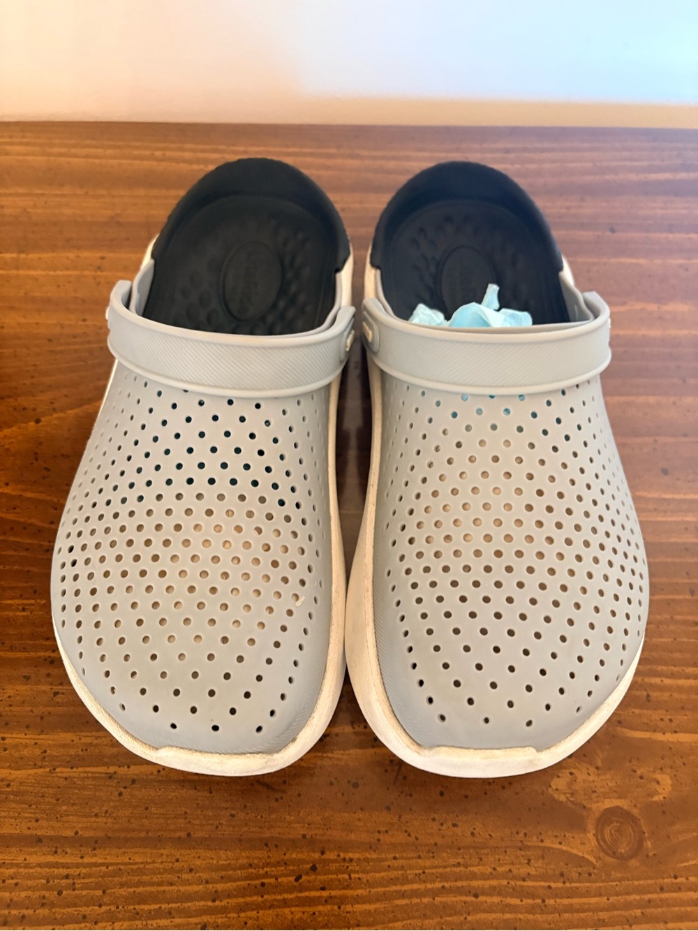 CROCS Women's Breathable Mules in Light Gray with Black Footbed Casual Comfort